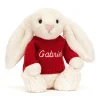 Bashful Cream Bunny with Personalised Red Jumper<Jellycat New