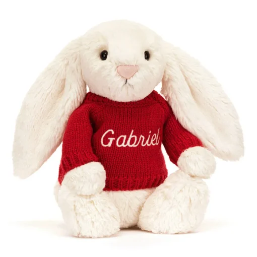 Bashful Cream Bunny with Personalised Red Jumper<Jellycat New